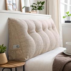 Travesseiro triangular grande de cabeceira com bolso, almofada de cabeceira de linho, almofadas de leitura para sentar na cama, almofada de cabeceira triangular reforçada, almofadas macias e fofas,