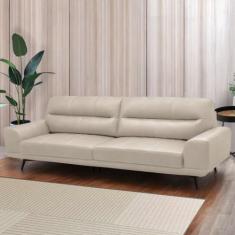 Sofá Decorativo Ashton 3 Lugares Sala de estar 216cm Pés em Aço Couro 