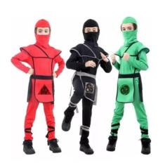 Fantasia Ninja Infantil Samurai Vermelho de Luxo Com Gorro - Sulameric