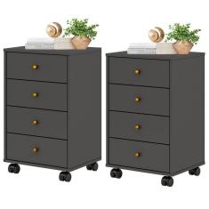 Kit Com 02 Mesa De Cabeceira Presence 9070 Grafite Grafite