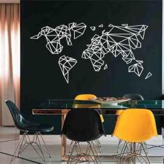 Quadro Decorativo Mapa Mundi Geométrico MDF 6mm Marrom - Decoarts