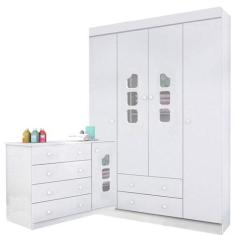 Cômoda e Guarda Roupa Infantil Lívia Branco Brilho - Phoenix - Phoenix