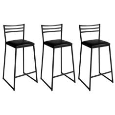 Conjunto de 3 Banquetas Alta Lisboa de Aço de Carbono