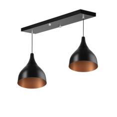 Lustre Pendente Gota Duplo Base Retangular Preto/Cobre - MARRYLUZ