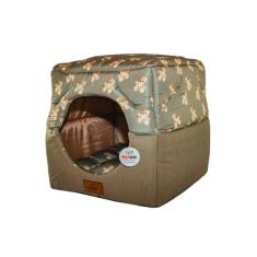 Cama para Cachorro Toca Quadrada em Corino + Poliéster Marrom Ursinho Grande (G) 50 x 50 x 50 cm