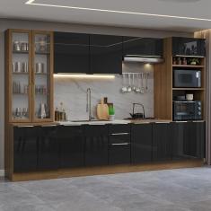 Armário De Cozinha Completa 340cm Rustic/preto Lux Madesa 02 Rustic/preto