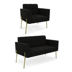Sofá Namoradeira E Poltrona Pé De Ferro Dourado Elisa Suede D03 - D'ro