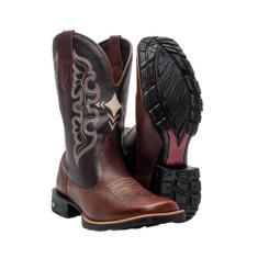 Bota Texana Country Masculina Texas Gold Cruzeta de Couro Bordado Envi