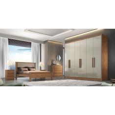 Guarda Roupa Casal 100% mdf 6 Portas 8 Gavetas - Rizon -Cumaru/Fendi - Móveis Novo Horizonte
