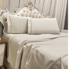 Jogo Cama Lençol Casal Realce Percal 400 Fios 3 Peças - Bege