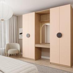 Guarda-Roupa Modulado Joy 3 Peças 2 Gavetas, Penteadeira Espelho Cabid