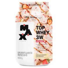 Top Whey 3W + Sabor (900G) - Sabor Chocolate Branco com Morango, Max Titanium