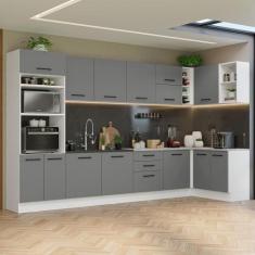 Armário de Cozinha Completa de Canto 499cm Branco/Cinza Agata Madesa 0