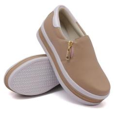 Tênis Dk Uze Shoes Slip On Casual Calce Facil Zíper Listra Feminino-Feminino