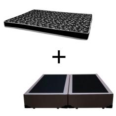 Cama Box Casal 138 Bipartido Tecido Sintético Marrom Com Colchão Hamburgo Bello Box - 100% Espuma - D28 Preto 54x138x188
