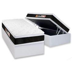 Conjunto Box Baú Solteiro: Colchão Espuma Castor D45 Black e White Air Euro Pillow + Base CRC Courano White(88x188)