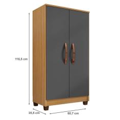 Guarda Roupa Casal Modena com Espelho 6 Portas com Cômoda Sapateira Cannes e Armário Multiuso Recife Carvalho Americano Grafite- Incorplac