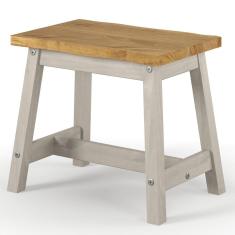 Duas Banquetas de Madeira Maciça com Travessa Cinza Lavado