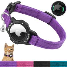 Coleira OUCWLTAG Luminosa para Gatos Com Suporte AirTag, GPS e Faixa Elástica de Segurança para Meninas, Meninos e Gatinhos