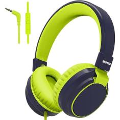 MIDOLA Fone de ouvido infantil Volume Limited 85/110dB Over-Ear/On-Ear com proteção contra ruído sonoro dobrável com cabo auxiliar embutido de 3,5 mm com microfone para crianças, escola, celular,