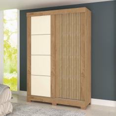 Guarda-Roupa Solteiro Turim 2 Portas 2 Gavetas Flex Canelato/Natural/Off White - Atualle Móveis