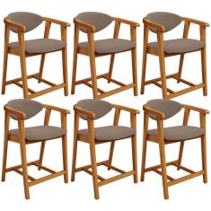 Kit 06 Banquetas Baixa Cozinha Sala de Jantar Bancada Cecília L02 Bouclê Bege - Lyam Decor