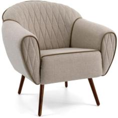 Poltrona Decorativa com Pés Palito Nina D02 Tressê Bege Rústico C-470 