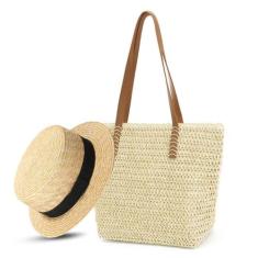 Bolsa De Praia Feminina Grande Alça De Couro Kit Chapéu Top - Alwy, Pa