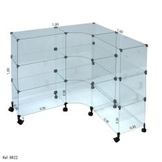 Balcão de Atendimento L Modulado em Vidro com Rodízios 1,00 x 1,00 x 1,00