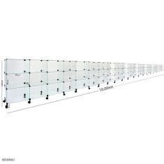 Balcão de Atendimento Modulado em Vidro com Rodízios - 10,00 x 1,00 x 0,40