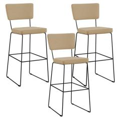 Kit 03 Banquetas Alta Cozinha Sala De Jantar Base Aço Fixa Allana L02 