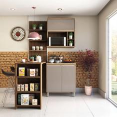 Cozinha Compacta 4 Peças com Bancada Mesa Gourmet Armário com Nicho Ba
