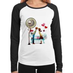 Baby Look Raglan Casal Namorados Beijando Manga Longa - Foca na Moda, 