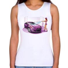 Regata Feminina Lava Jato Carro Roxo - Foca na Moda, Branco, M