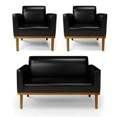 Sofá Namoradeira com 2 Poltronas Base de Madeira Fixa Castanho Marisa Corano - D`Rossi