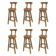 Kit 6 Banquetas Altas de Madeira com Encosto Girafa Natural