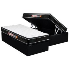 Cama Box Baú Solteiro: Colchão Espuma D33 Castor Black e White Air Euro Pillow + Base CRC Courano Black(88x188)