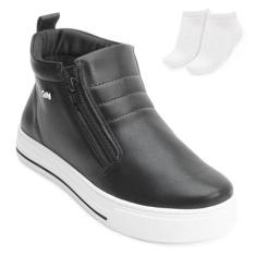 Tênis Botinha Via Marte e Meia VM24-03000, 37, Preto, Branco