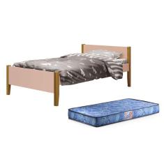 Cama Solteiro Simba Rosa Fosco Com Pés Amadeirado E Colchão D20 - Reller Móveis Rosa Fosco
