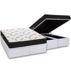 Cama Box Baú King: Colchão Espuma Ortobom D45 Light Saúde Ortopillow + Base White(186X198)