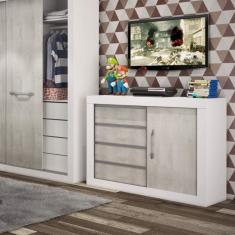 Cômoda 1 Porta de Correr 4 Gavetas Móveis Percasa Branco/narita