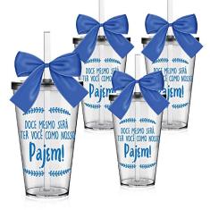 Kit 4 Copos Lembrancinha com Laço Personalizados para Daminha