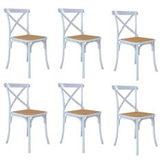 Kit 6 Cadeiras Katrina X Branca Assento Bege Aço Asturias - Cor: Branco