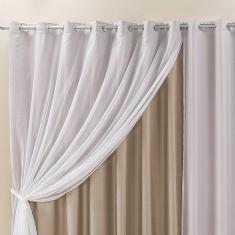 Cortina Para Trilho Comum Elegance 3,00M X 2,50M Bege Tecido Semi Blackout Voal
