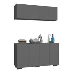 Conjunto Lavanderia Multiuso Armário Aéreo e Balcão 4 Portas Multimóveis Mp5054 Grafite/preto