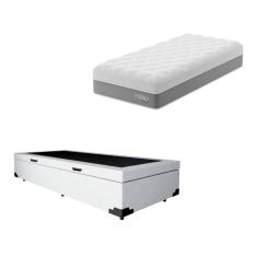 Cama Box Baú Martin Premium com Colchão Solteiro Sublime Mola Ensacada e Espuma Viscoelástica (32x88x188) Cinza e Branco