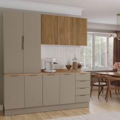 Cozinha Modulada 4 Peças com Tampo com Rodapé 2 Aéreos e 2 Balcões Ipanema Cabecasa Madeiramadeira Cinza Trama/ Acácia