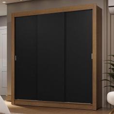 Guarda-Roupa Casal 3 Portas Correr Rustic/Preto