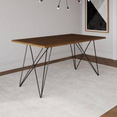 Mesa De Jantar Trama Base Preta Com Tampo Amêndoa 140 X 80 - Asturias - Cor: Marrom