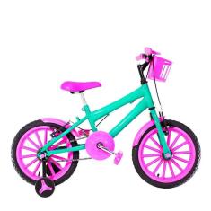Bicicleta Infantil Feminina Aro 16 Nylon Verde Água E Pink